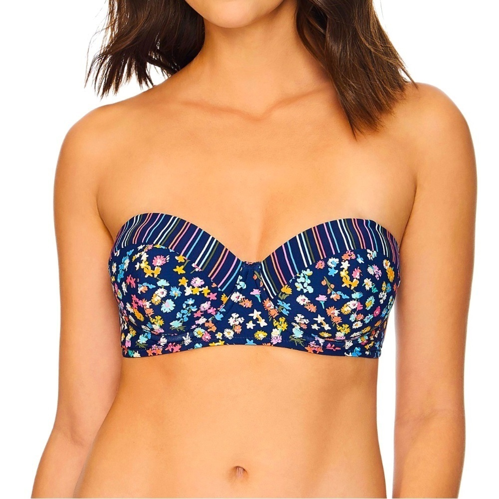 Vera Bradley Reversible Wildflower Ditsy & Wildflower Stripe Charlotte BikiniTop - Picture 1 of 10
